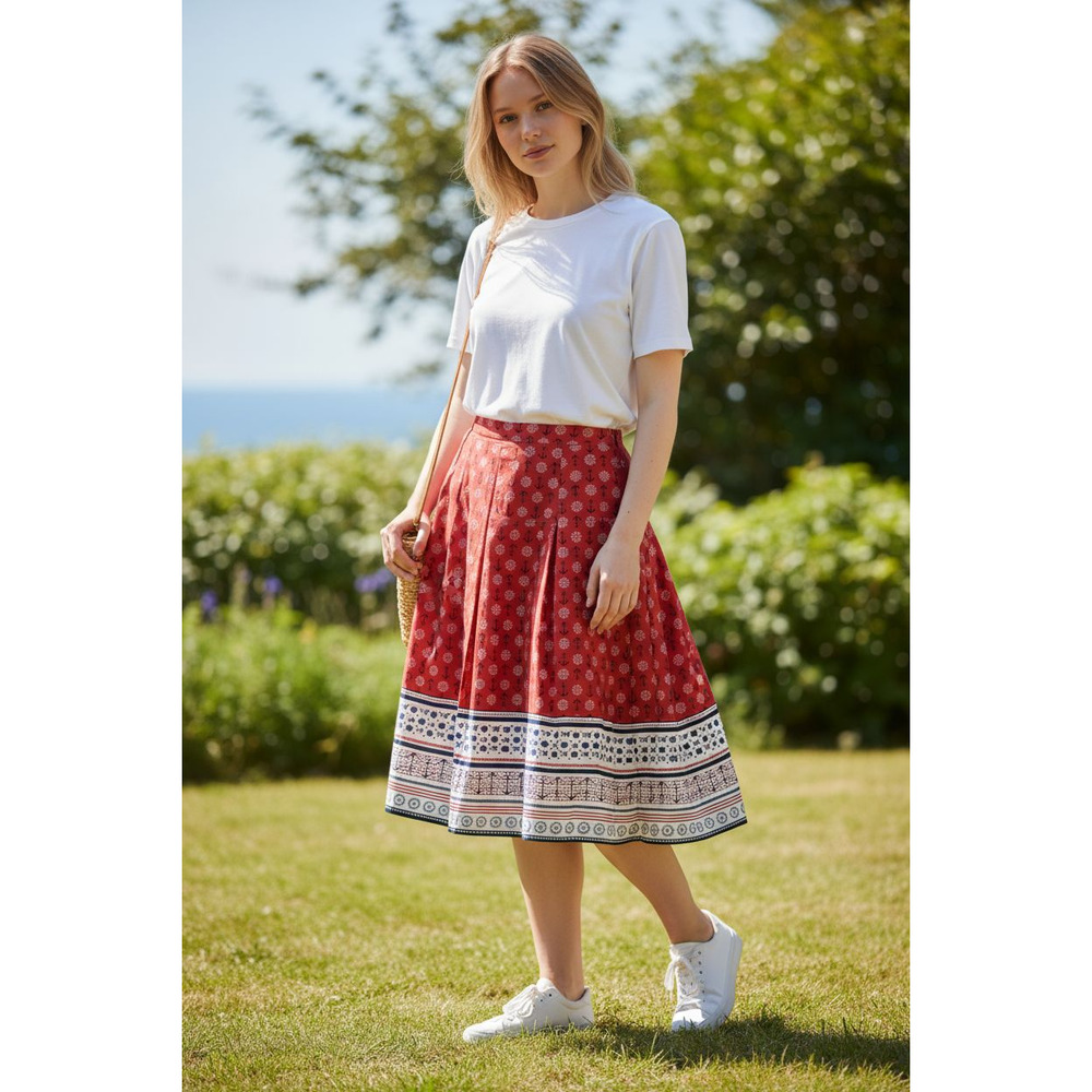 SK169) Charter Club Nautical Sailor Print Pleated Full Red White Blue Skirt 18